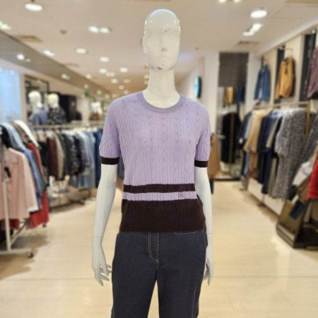 로고장식 배색라인 케이블 니트