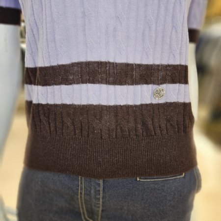 로고장식 배색라인 케이블 니트