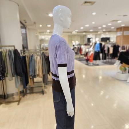 로고장식 배색라인 케이블 니트