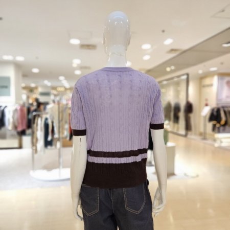 로고장식 배색라인 케이블 니트