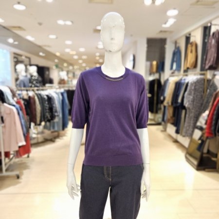 울혼방 체인볼 라인장식 반팔 니트