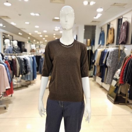 울혼방 체인볼 라인장식 반팔 니트