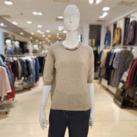 울혼방 체인볼 라인장식 반팔 니트