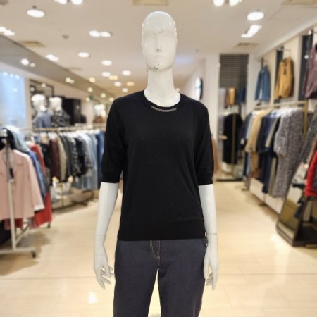 울혼방 체인볼 라인장식 반팔 니트