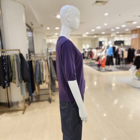 울혼방 체인볼 라인장식 반팔 니트