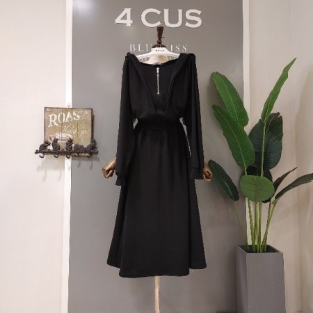 반집업 후드 롱 원피스