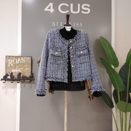 네이비 골드 버튼 트위드 자켓