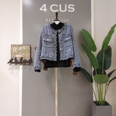 네이비 골드 버튼 트위드 자켓