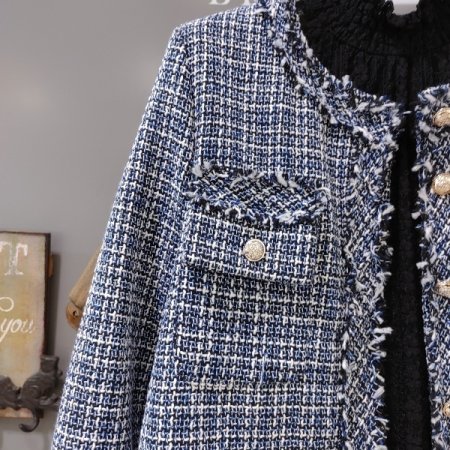 네이비 골드 버튼 트위드 자켓