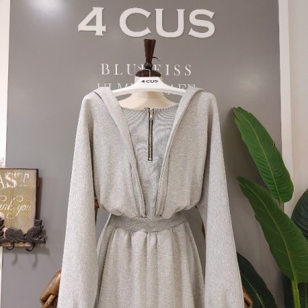 반집업 후드 롱원피스