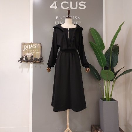 반집업 후드 롱원피스