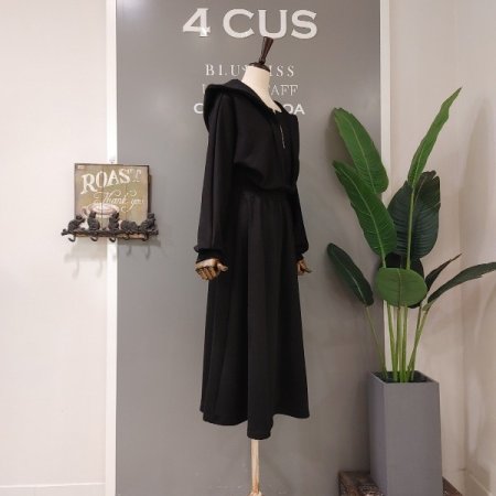 반집업 후드 롱원피스