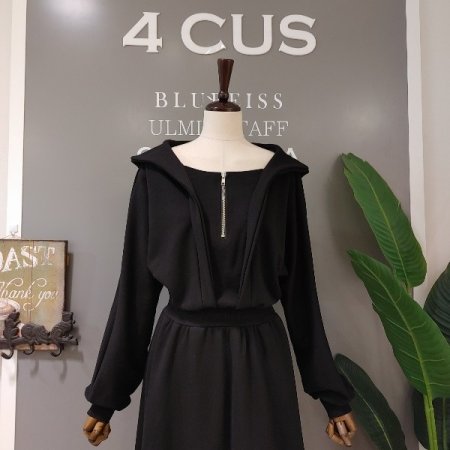 반집업 후드 롱원피스