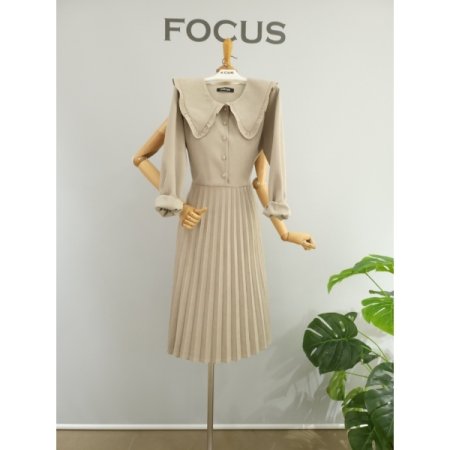 프릴 카라넥 플리츠 롱원피스