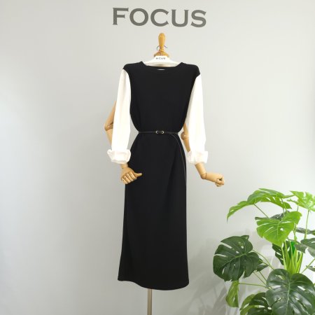 소매 포인트 벨티드 롱원피스