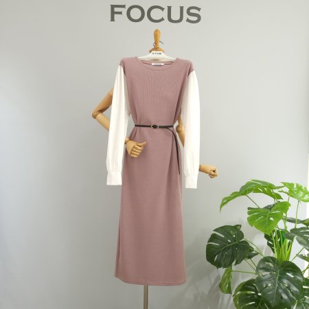 소매 포인트 벨티드 롱원피스