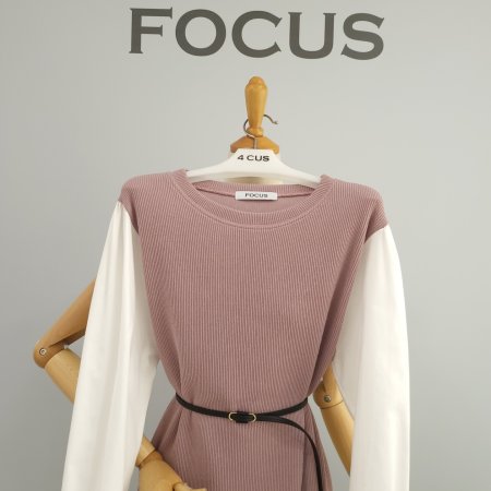 소매 포인트 벨티드 롱원피스