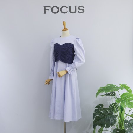 셔링 뒷리본 롱 원피스