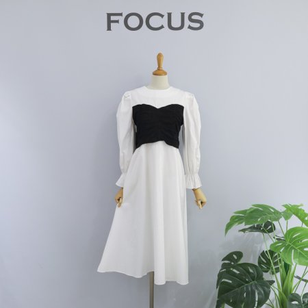 셔링 뒷리본 롱 원피스