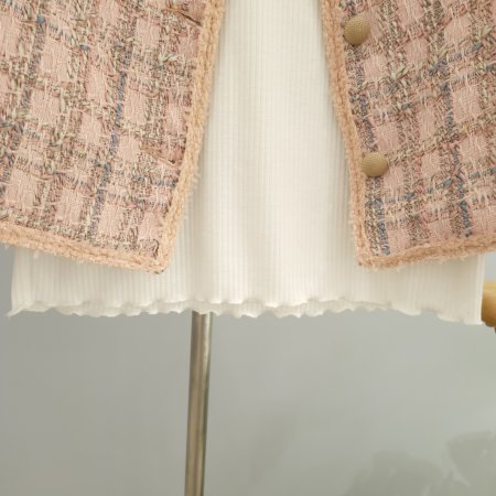 파스텔 라운드 트위드 자켓