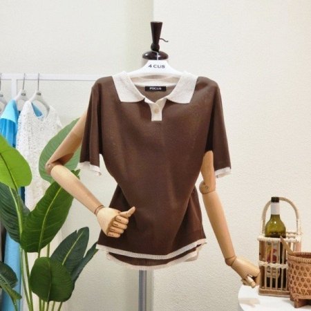 카라 배색 베이직 니트