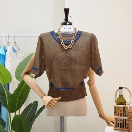 라운드 두줄 배색 니트