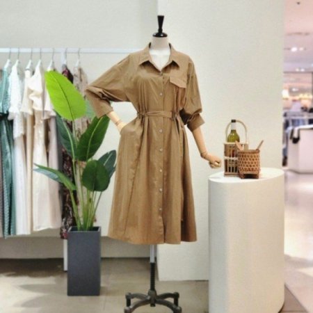 셔츠형 사이드 포켓 벨트 원피스