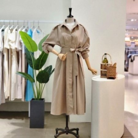 트렌치 벨티드 A라인 롱원피스