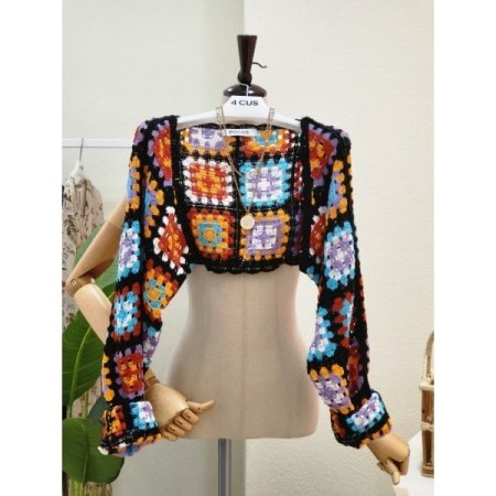 사각 장식 니트 볼레로