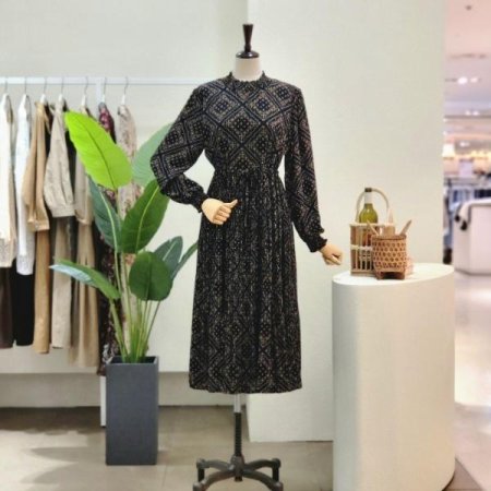 에스닉 허리끈 플리츠 원피스