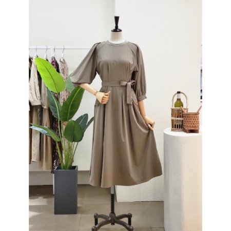 무지 허리벨트 포켓 원피스