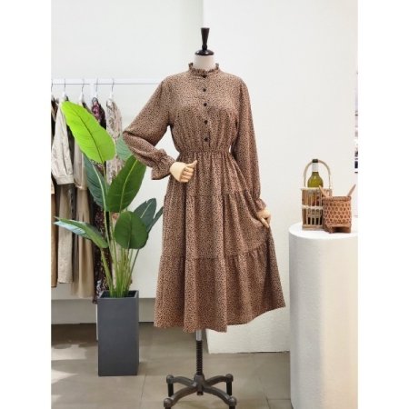 레오파드 넥프릴 롱 원피스
