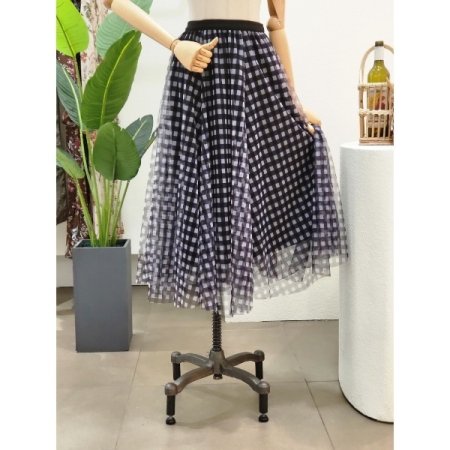 체크 패턴 샤 스커트