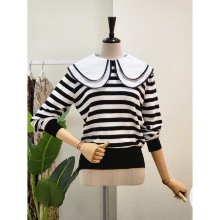 카라 탈부착 스트라이프 니트