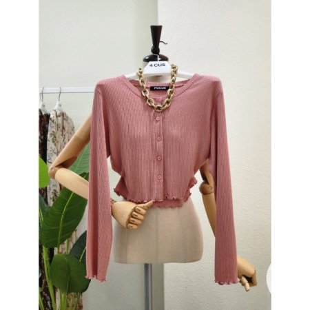 밑단 물결 골지 크롭 가디건