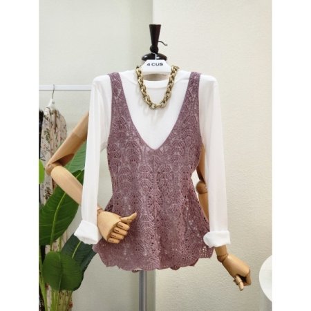 뜨게 레이스 베스트 티셔츠 세트