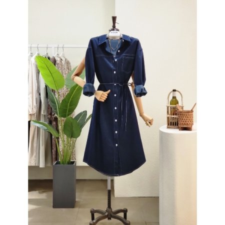 스티치 제천벨트 데님 원피스