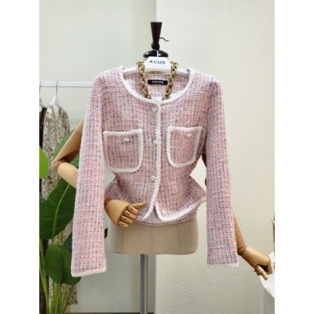 앞포켓 노카라 트위드 자켓