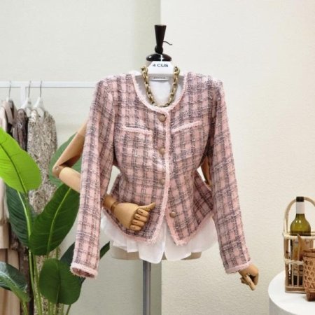 파스텔 라운드 트위드 자켓