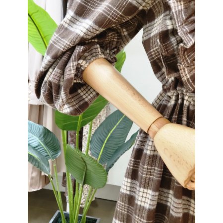 체크 프릴 후드 롱 원피스