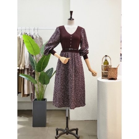 잔꽃 벨티드 A라인 롱원피스