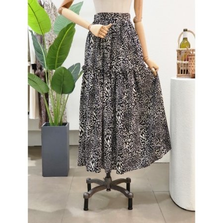 레오파드 밴딩 롱 스커트