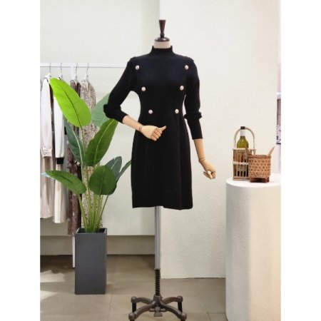 반목 금장단추 니트 원피스