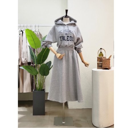 유니버스 후드넥 기모 롱 원피스