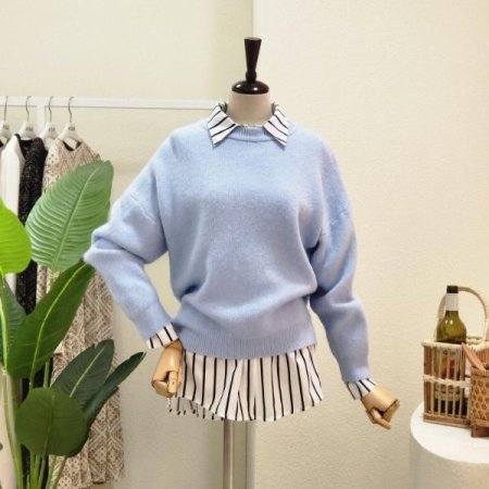 니트 스트라이프 셔츠 세트