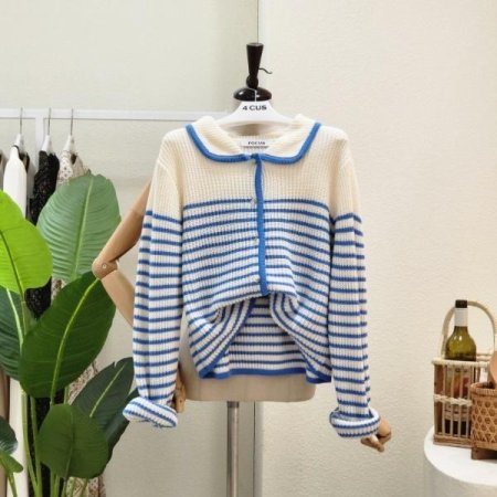 컬러배색 스트라이프 가디건