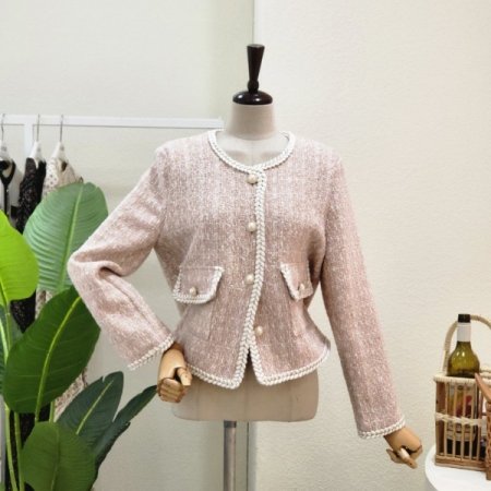 진주 버튼 투포켓 트위드 자켓