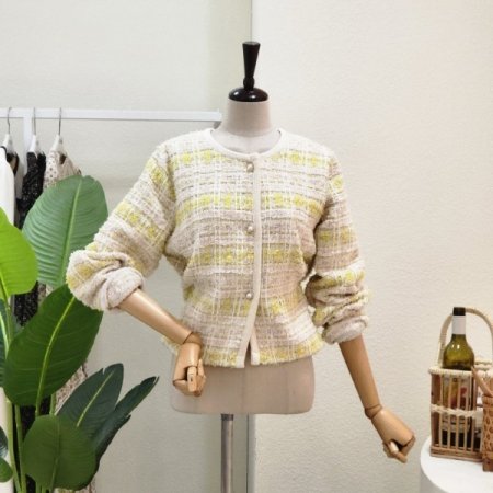 진주 포인트 배색 트위드 자켓