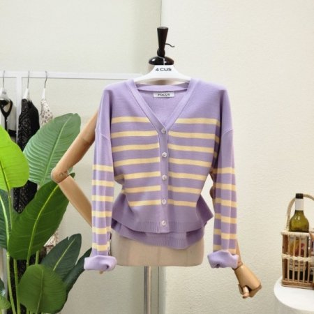 파스텔 스트라이프 브이넥 가디건