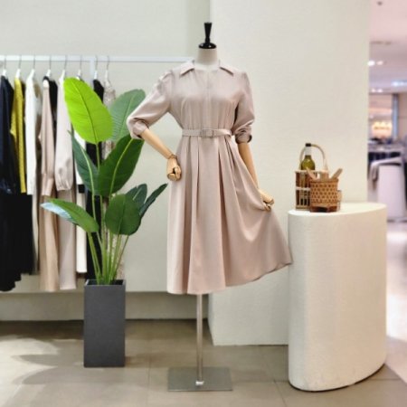 브이 카라넥 벨트 포인트 롱 원피스